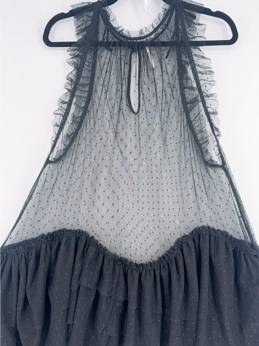 Free People Mia Mesh Maxi Top Rich Black Sheer Ruffle Embrodiery Dress NWOT Sz M - Picture 4 of 9